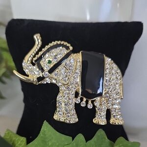 Statement Rhinestone Gold and Black Enamel Elephant Brooch Pin